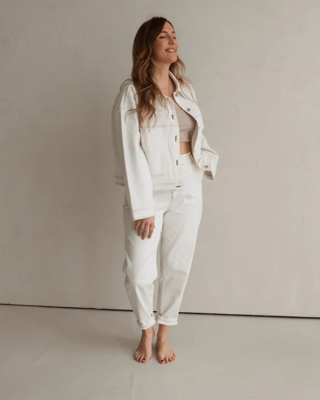 Pantalón Mom Fit con Cintura Elástica y Dobladillo Enrollado para Mujer