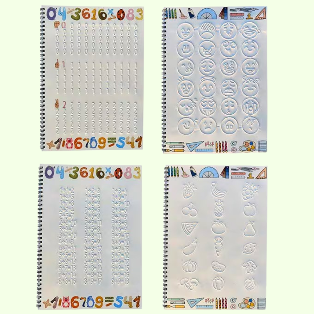 Manuales de escritura con ranuras guiadas y tinta mágica para el aprendizaje