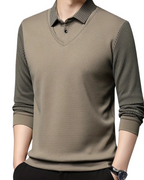 Camisa de Dos Piezas con Cuello Falso a Rayas para Hombres