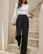 Pantalón de vestir cintura alta y corte recto para mujer