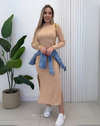 Vestido Largo y Ceñido con Abertura en la Pierna