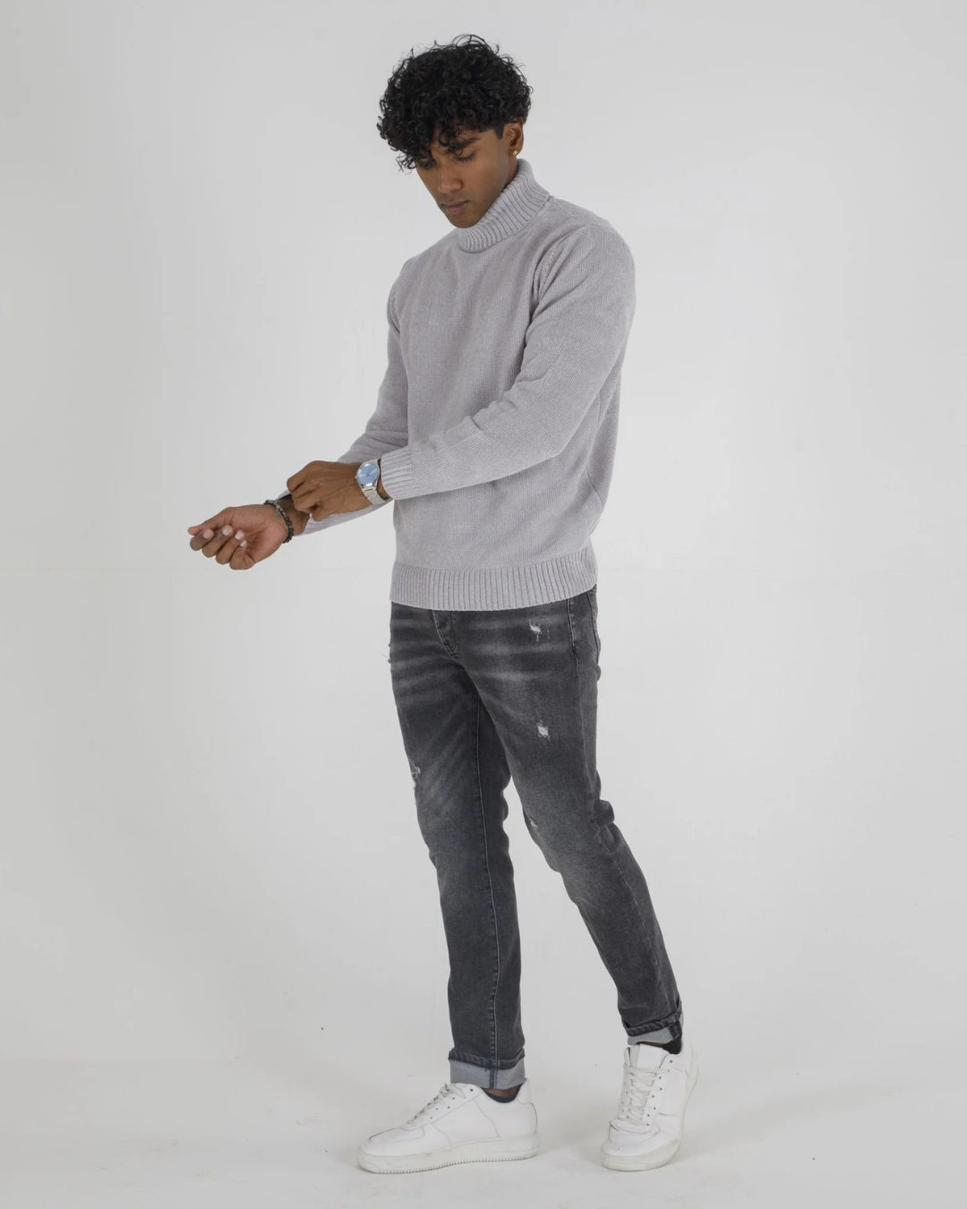 Jersey de cuello alto de lana con manga larga para hombre