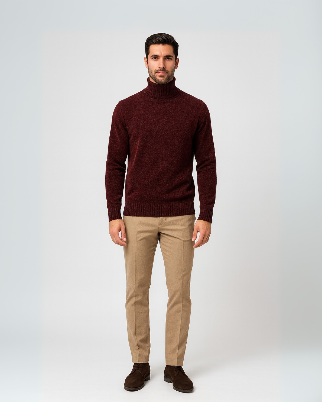 Jersey de cuello alto de lana con manga larga para hombre